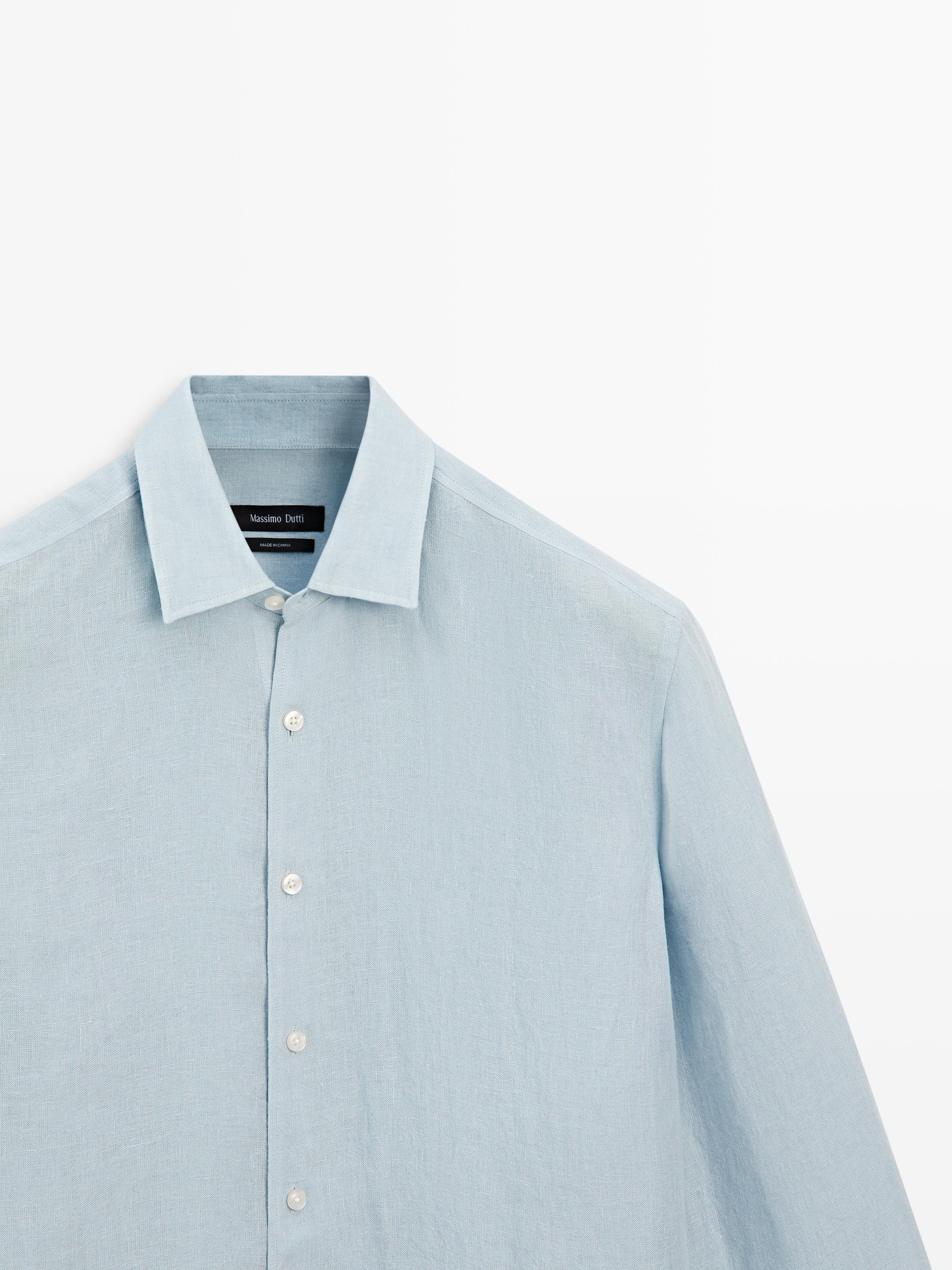 Textured 100% linen regular fit shirt